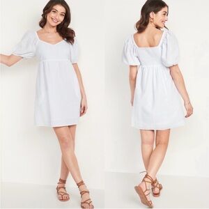 Old Navy Fit & Flare Puff-Sleeve Seersucker AlI-Day Mini Dress Sz XXL White NEW